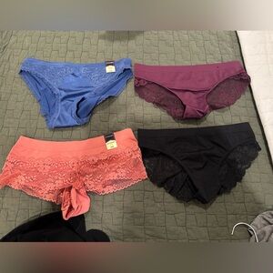 Ambrielle Lace Trim Panty Set - Coral, Blue, Black, Purple